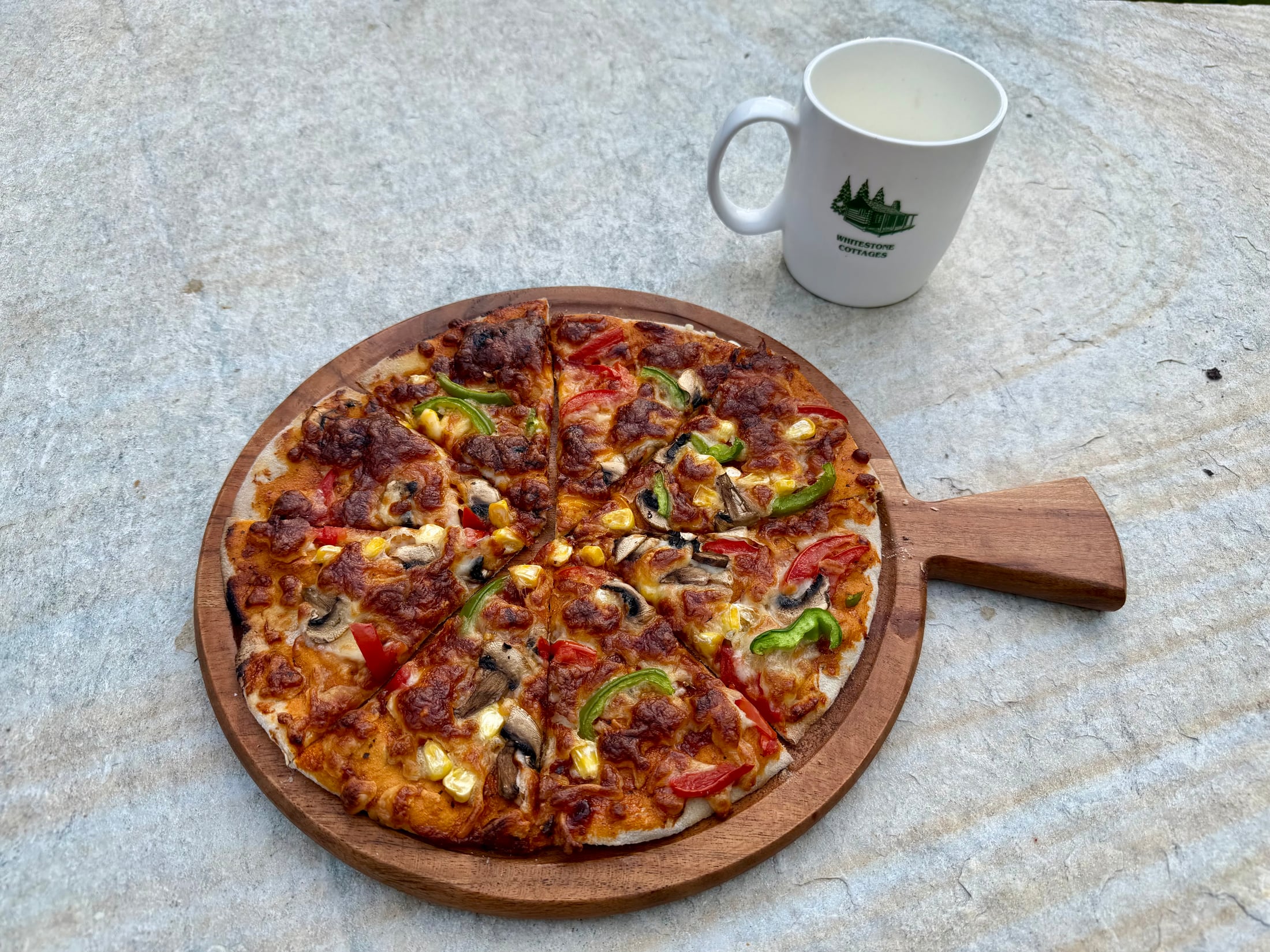 Fresh pizza served at WhiteStone Cottages